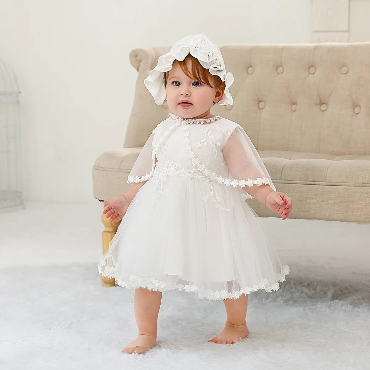 New Christening Gown Baby Girl Baptism Summer Dress and Hat