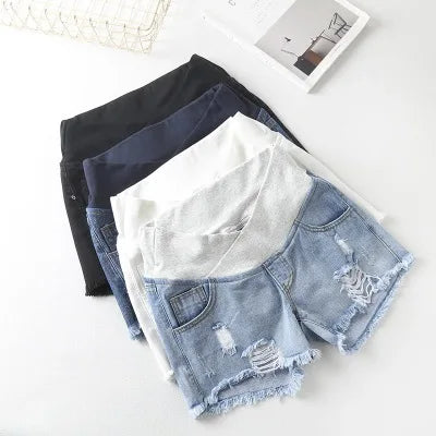 Pregnant Women's Low-waisted Denim Shorts