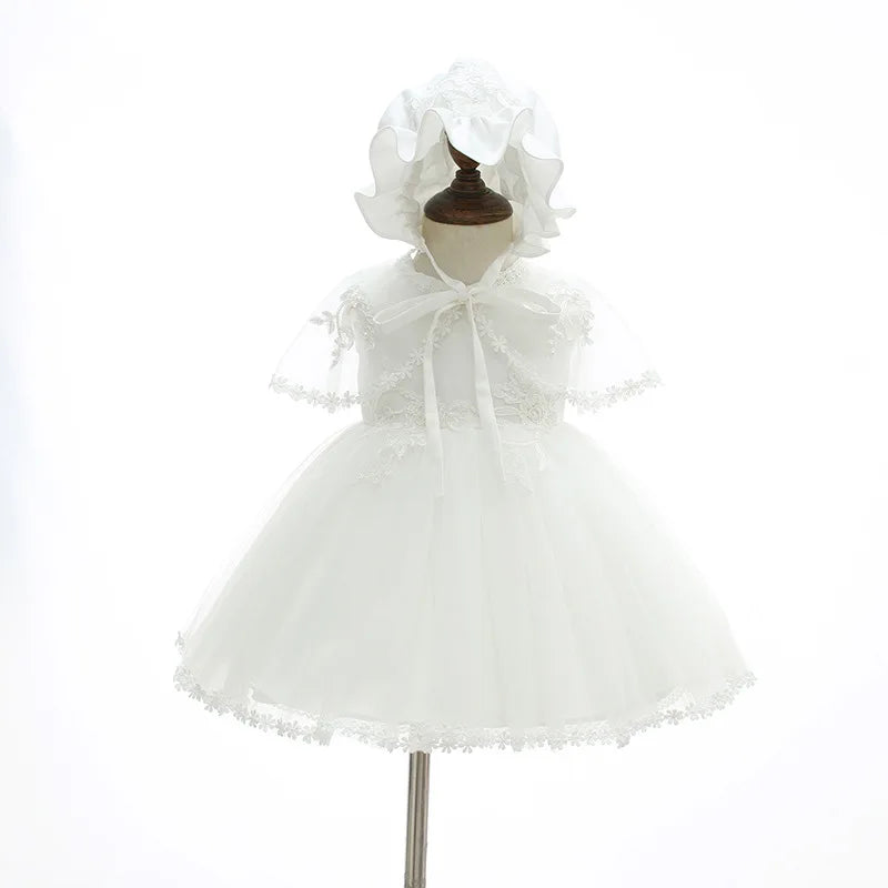 New Christening Gown Baby Girl Baptism Summer Dress and Hat