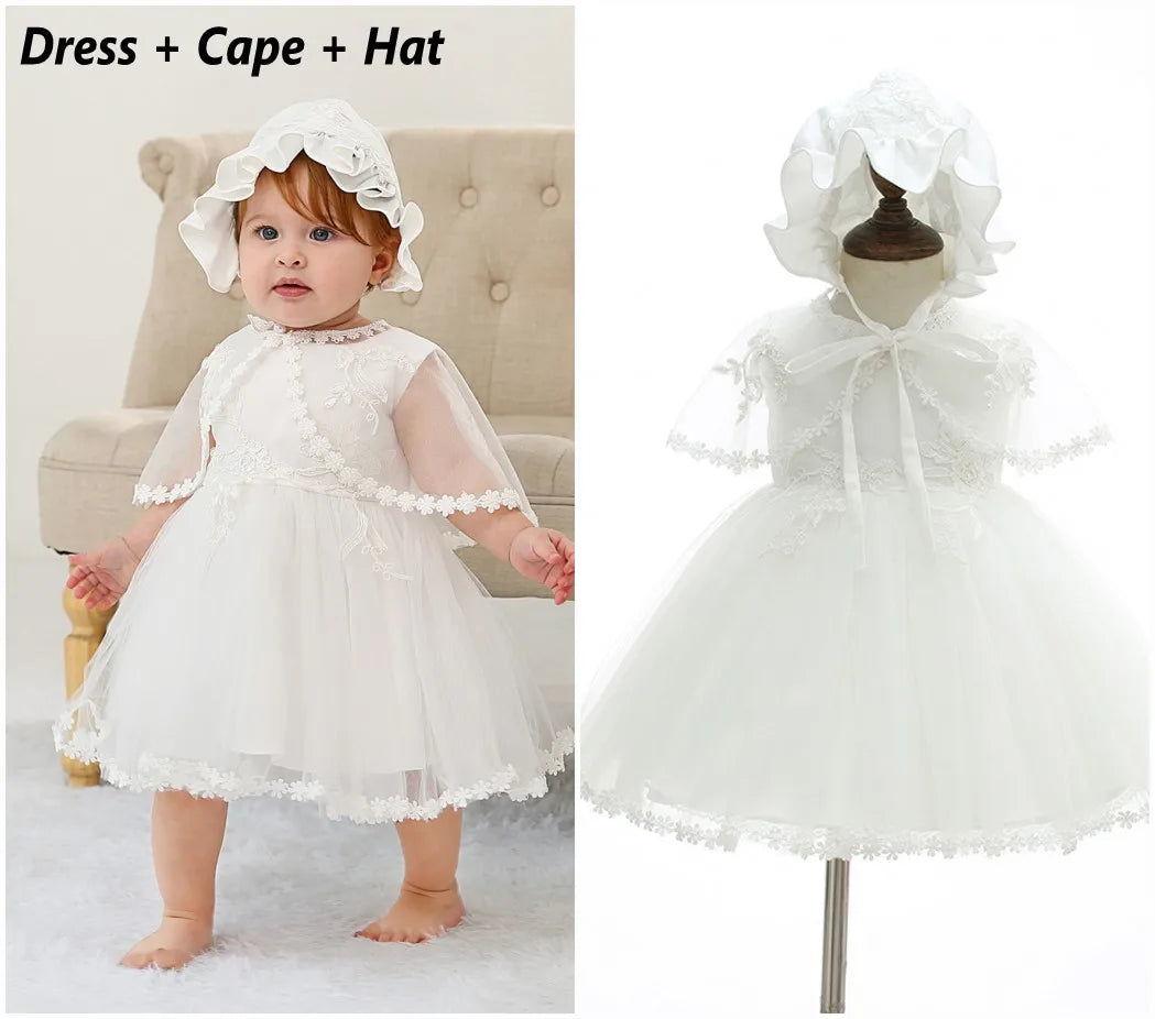 New Christening Gown Baby Girl Baptism Summer Dress and Hat