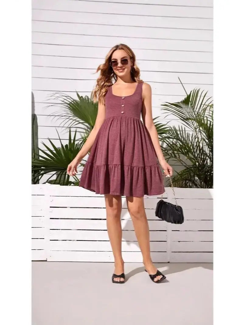 Women's Pregnancy summer dress Sleeveless casual loose buckle mid-length sundress