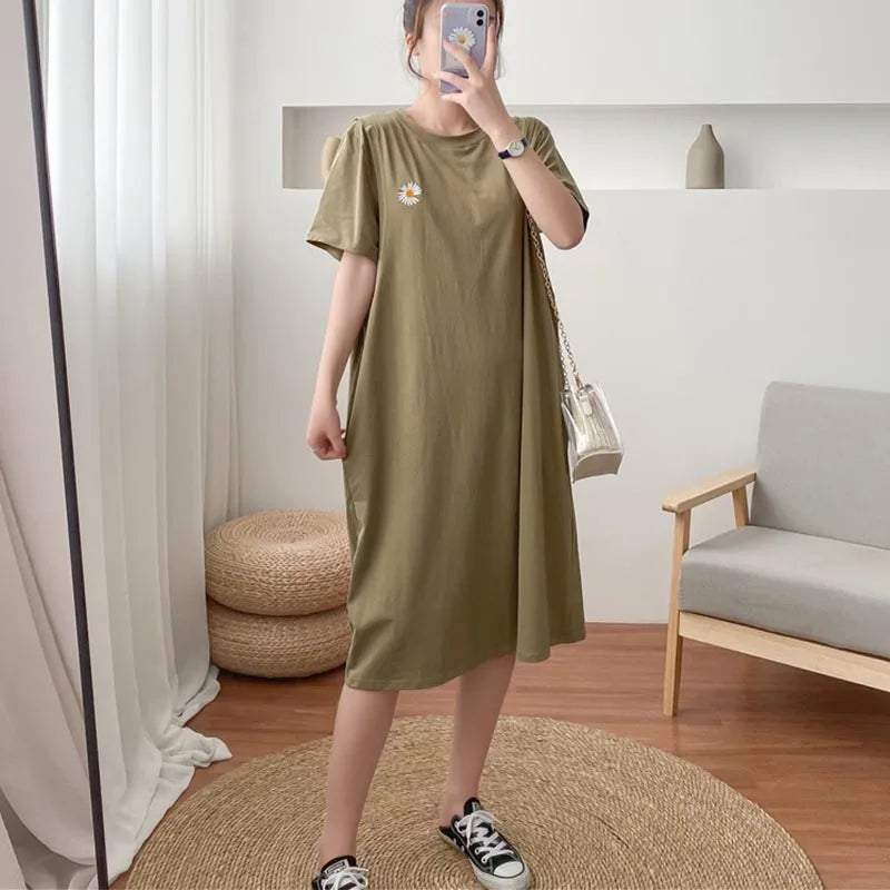 Fashionable Short Sleeve Dress Breastfeeding Friendly Casual Nursing Wear