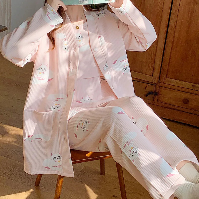 Nursing Pajamas Cotton 3pcs/set Maternity Sleepwear