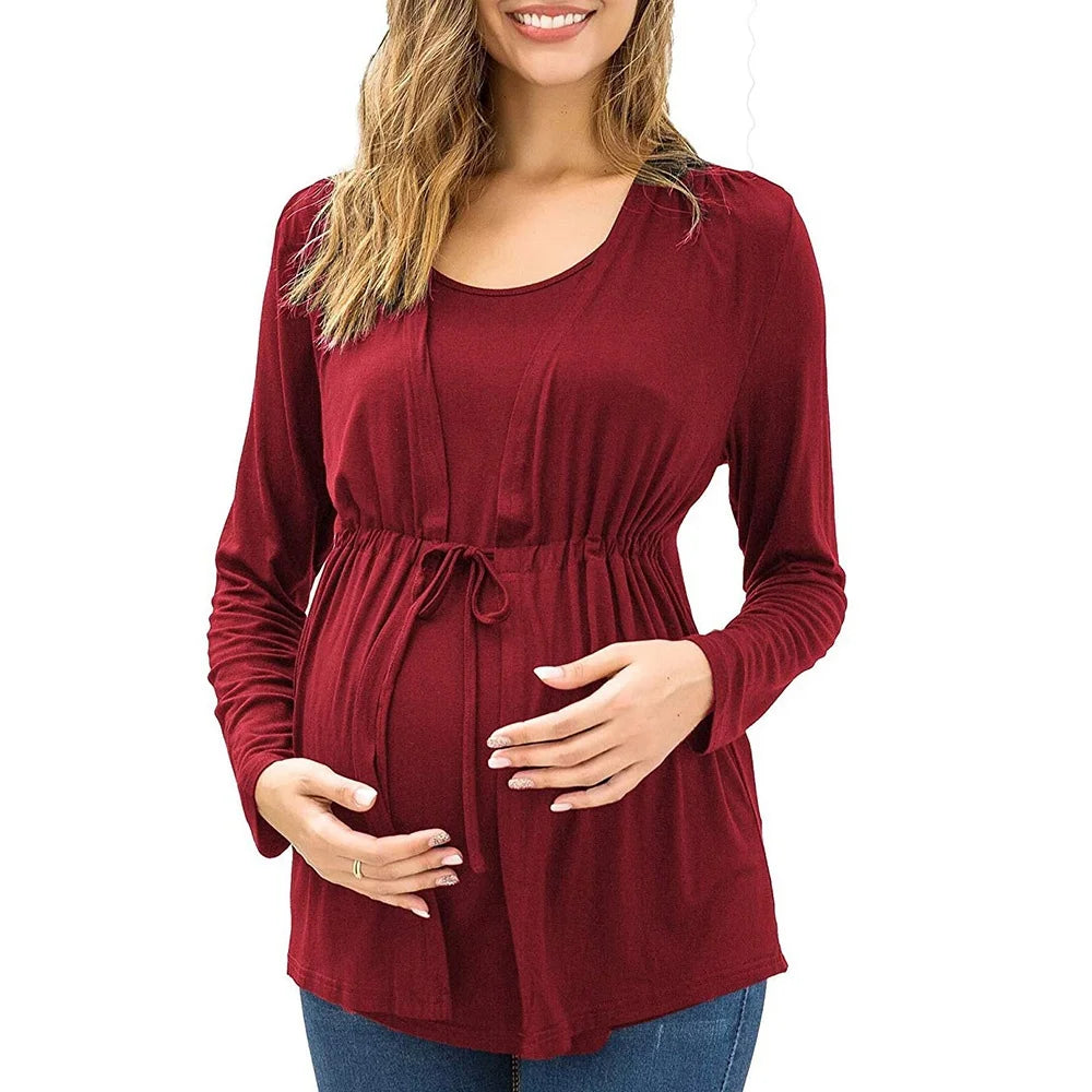Women Maternity Clothes Long Sleeve Double Layer Nursing Top
