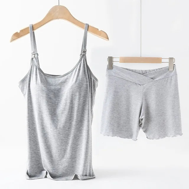 Sleeveless Women's Maternity Nursing Pajamas 2Pcs/Set