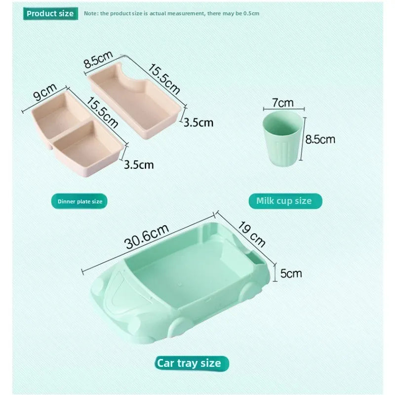 Creative Car Shaped Bamboo Fiber Baby Feeding Bowl Food Grade Cartoon Complementary Food Dish Divide Grids Bento Lunch Box Sets