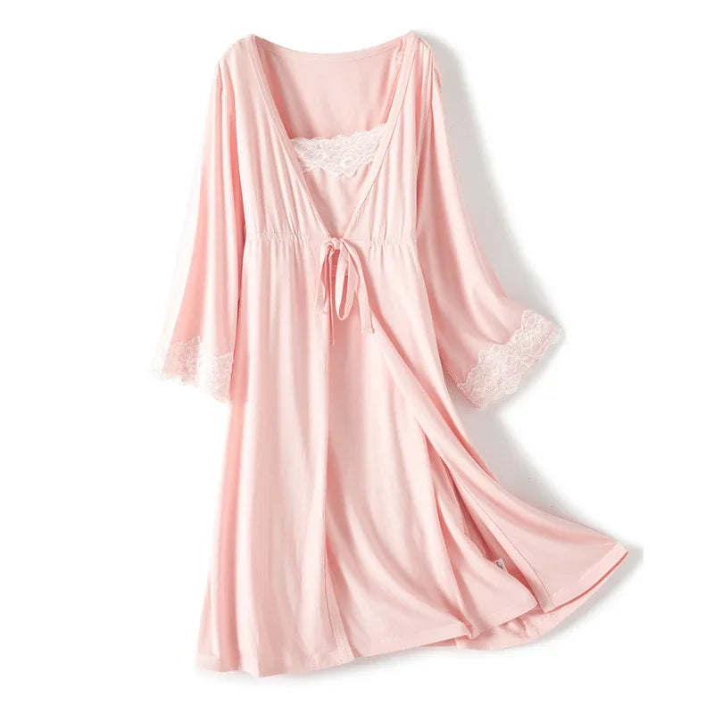 2pcs/Set Breastfeeding Nightgown Childbirth Dress+Robe