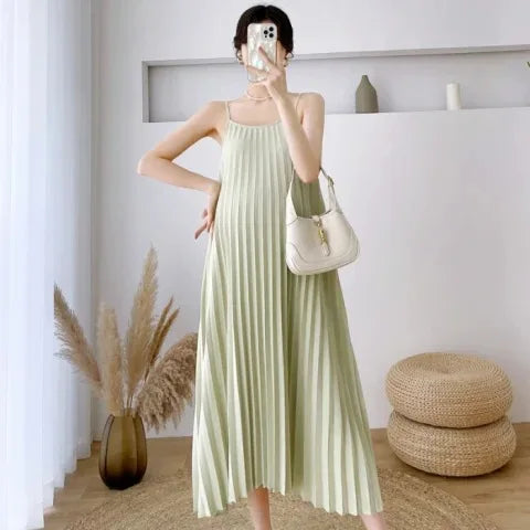 Women's Pleated Chiffon Mid-Calf Pregnancy Dress