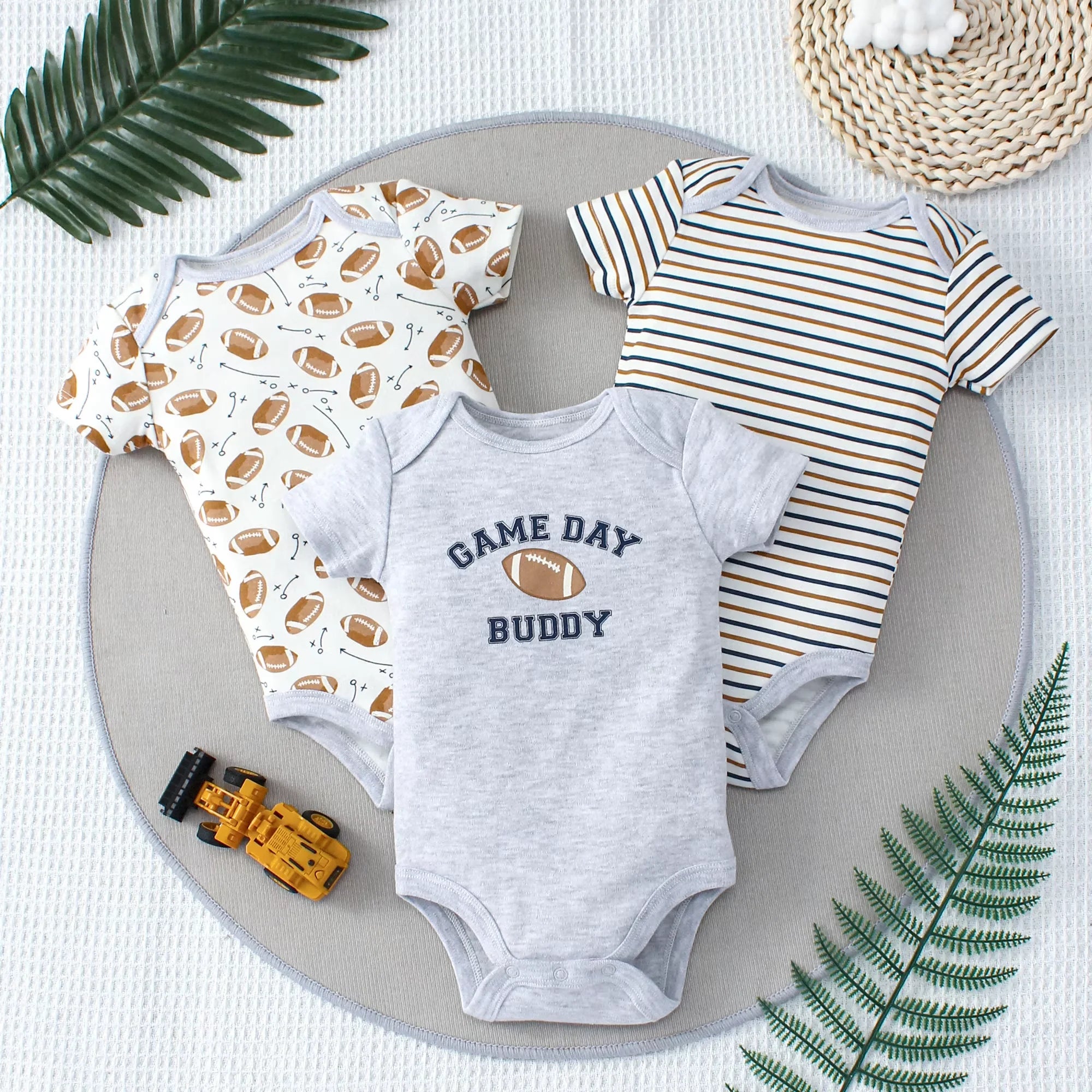 3pce Cartoon Dinosaur Pattern and Stripe Pattern Set for 0-9 Months Old Boys