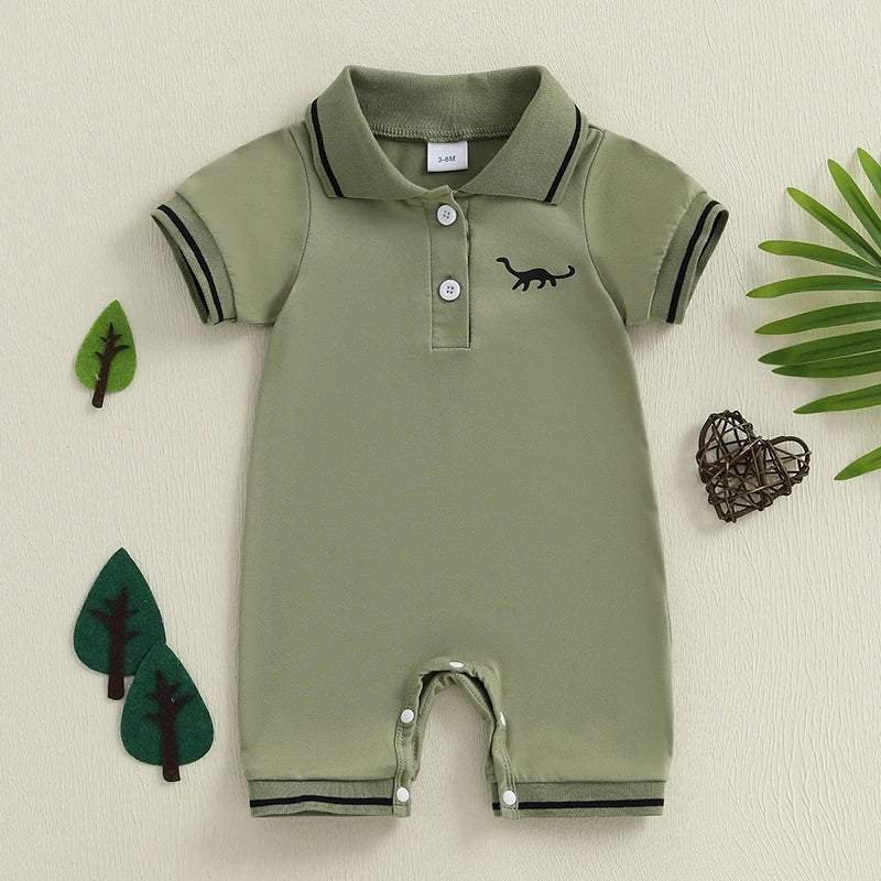 Summer Newborn Baby Boys Short Sleeve Dinosaur Jumpsuit