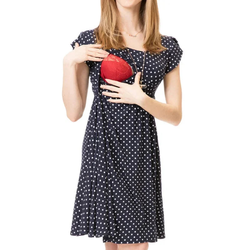 Summer Casual Comfortable and Skin-friendly Dot Printed Short Sleeved Breastfeeding Dress