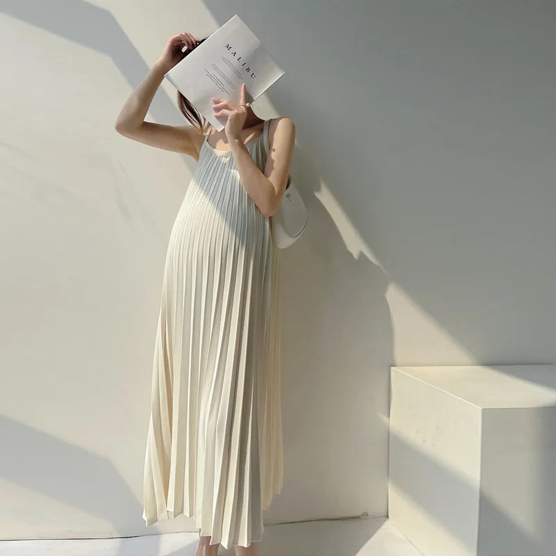 Women's Pleated Chiffon Mid-Calf Pregnancy Dress