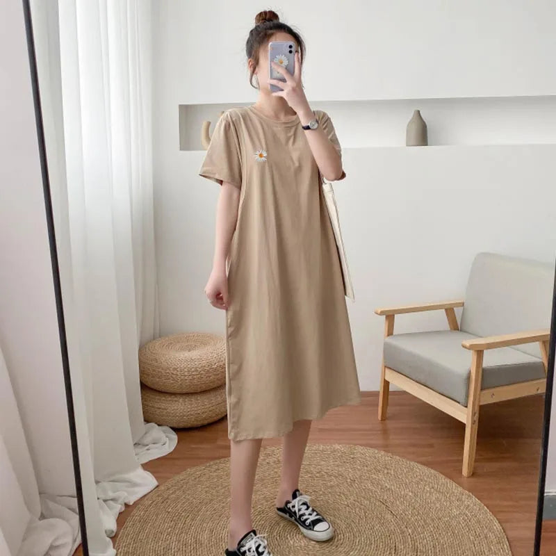 Fashionable Short Sleeve Dress Breastfeeding Friendly Casual Nursing Wear
