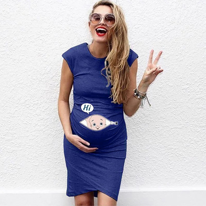 Cute Cartoon Maternity Loose Casual Dress