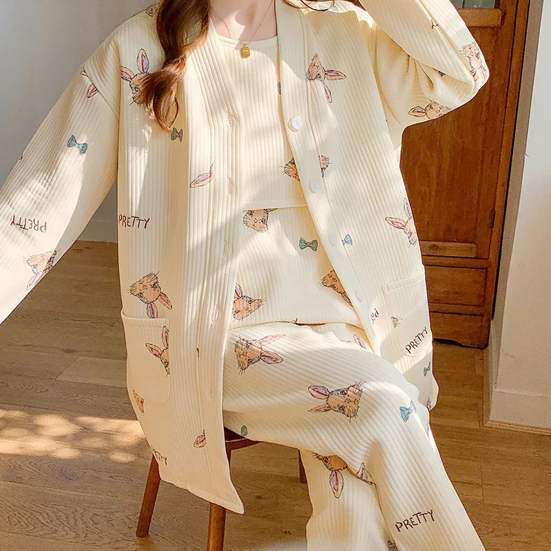 Nursing Pajamas Cotton 3pcs/set Maternity Sleepwear