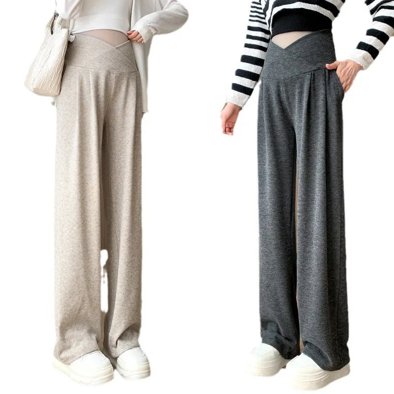 Wide-Legged Low-Waisted Maternity Casual Pants