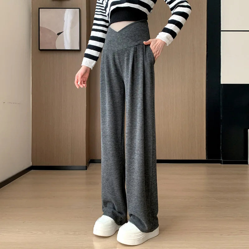 Wide-Legged Low-Waisted Maternity Casual Pants