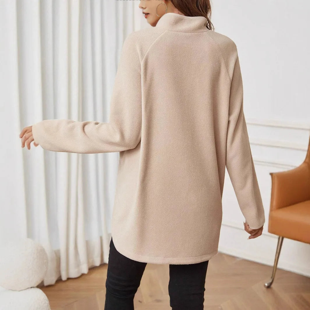 Women Winter Pregnant Plain Zipper Long-sleeved T-shirt