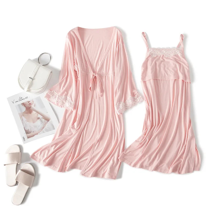 2pcs/Set Pregnancy Nursing Nightgown Maternity Labor Dress+Robe