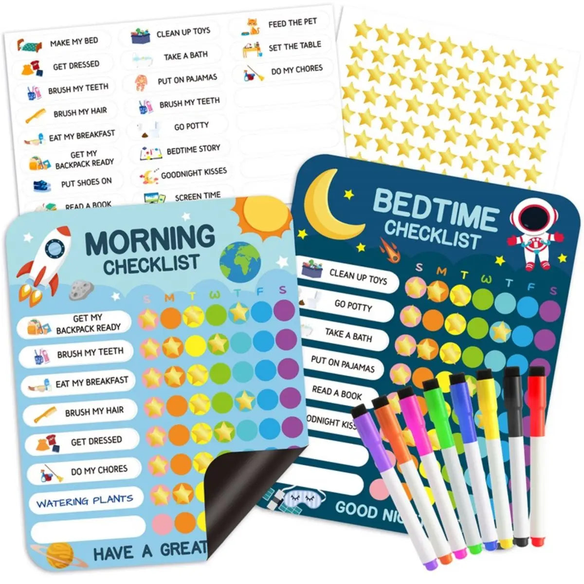 Morning Bedtime Routine Chart Poster Magnetic Sticker for Kids Toddlers Daily Visual Schedule Routine Checklist Reward Chart