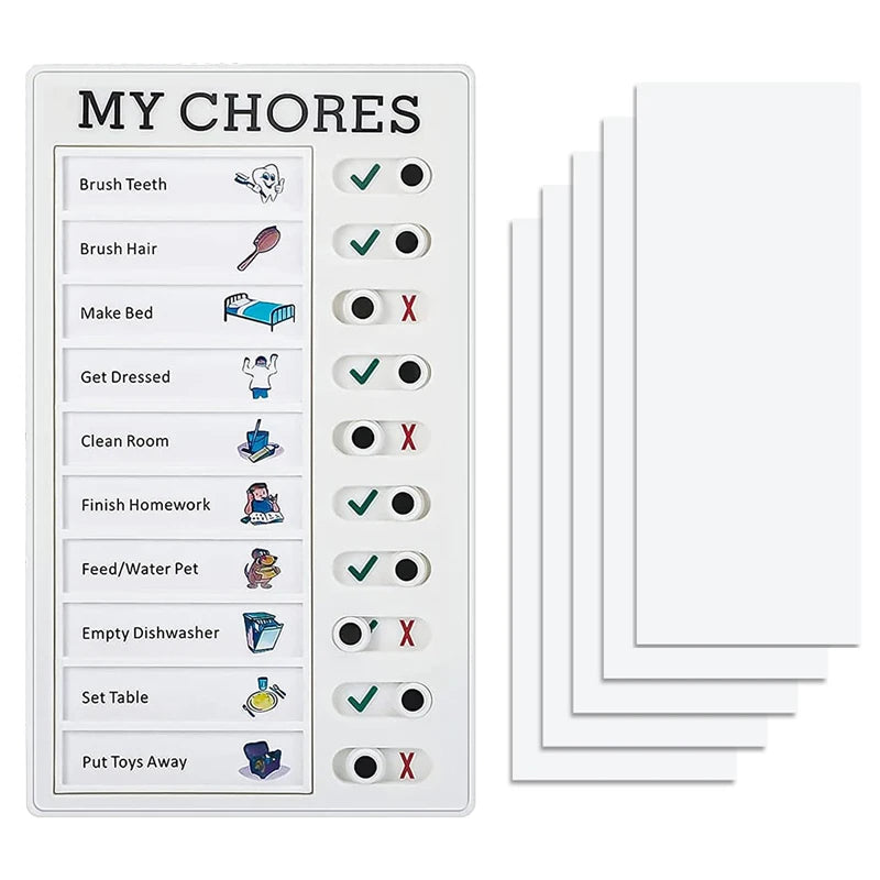 1Pcs Kids Chore Chart with 5Pcs Blank Card,Plastic Checklist Board with Detachable Cardstock to Do List for Routine Planning