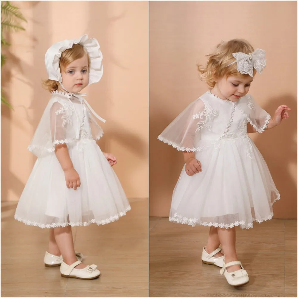 New Christening Gown Baby Girl Baptism Summer Dress and Hat