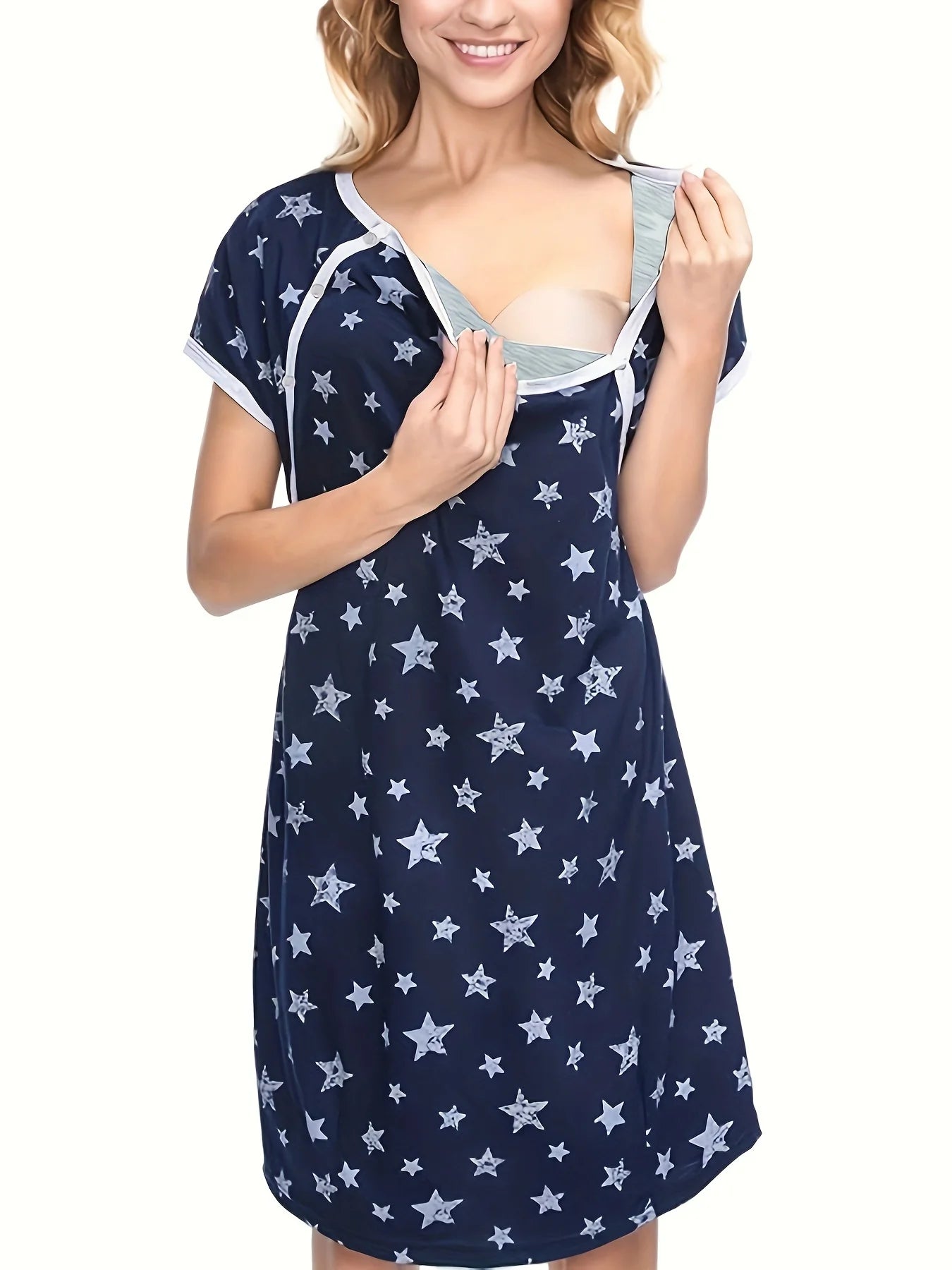Maternity Women 3 in 1 Delivery/Labour/Nursing Short Sleeve Pajamas Dress