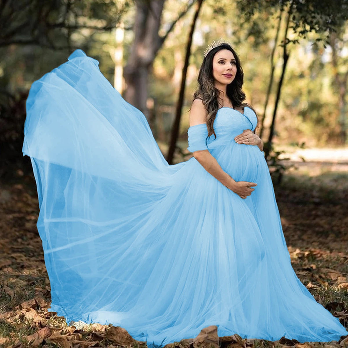 Pregnancy Maxi Gown Off Shouder Lace Mesh Women Clothing for Baby Shower Photography