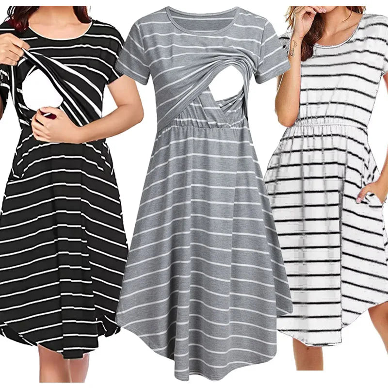Summer Striped Multifuntional Maternity Breastfeeding Dress