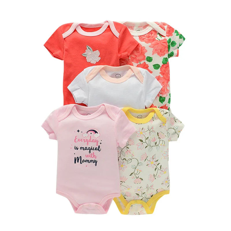 5 Pairs/lot Boy Girl Newborn Short Sleeve Cotton Bodysuits