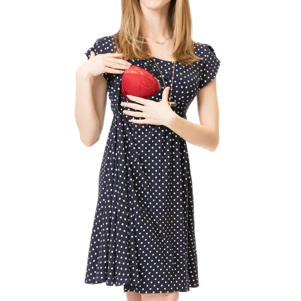 Summer Casual Comfortable and Skin-friendly Dot Printed Short Sleeved Breastfeeding Dress