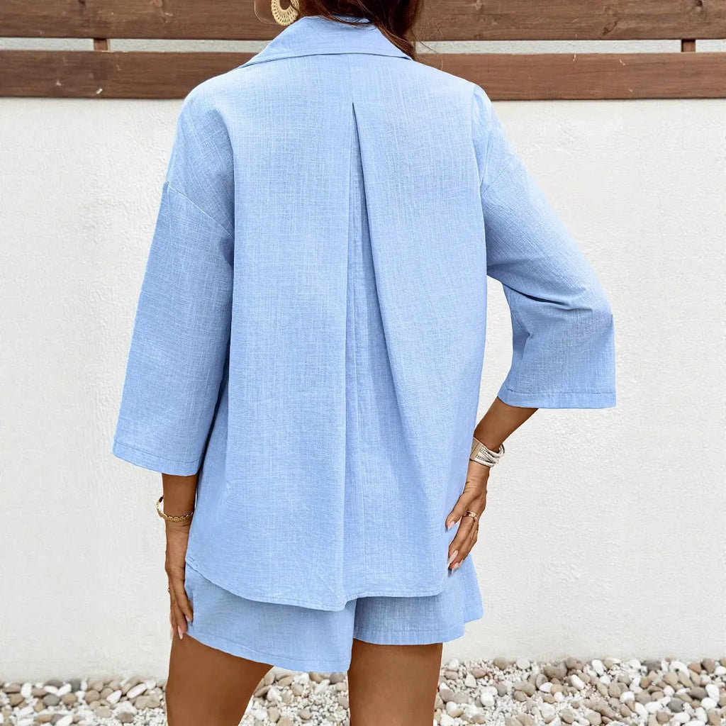 Maternity Fashionable Shorts Shirt Set Casual Loose Mid-sleeved 2pcs Set