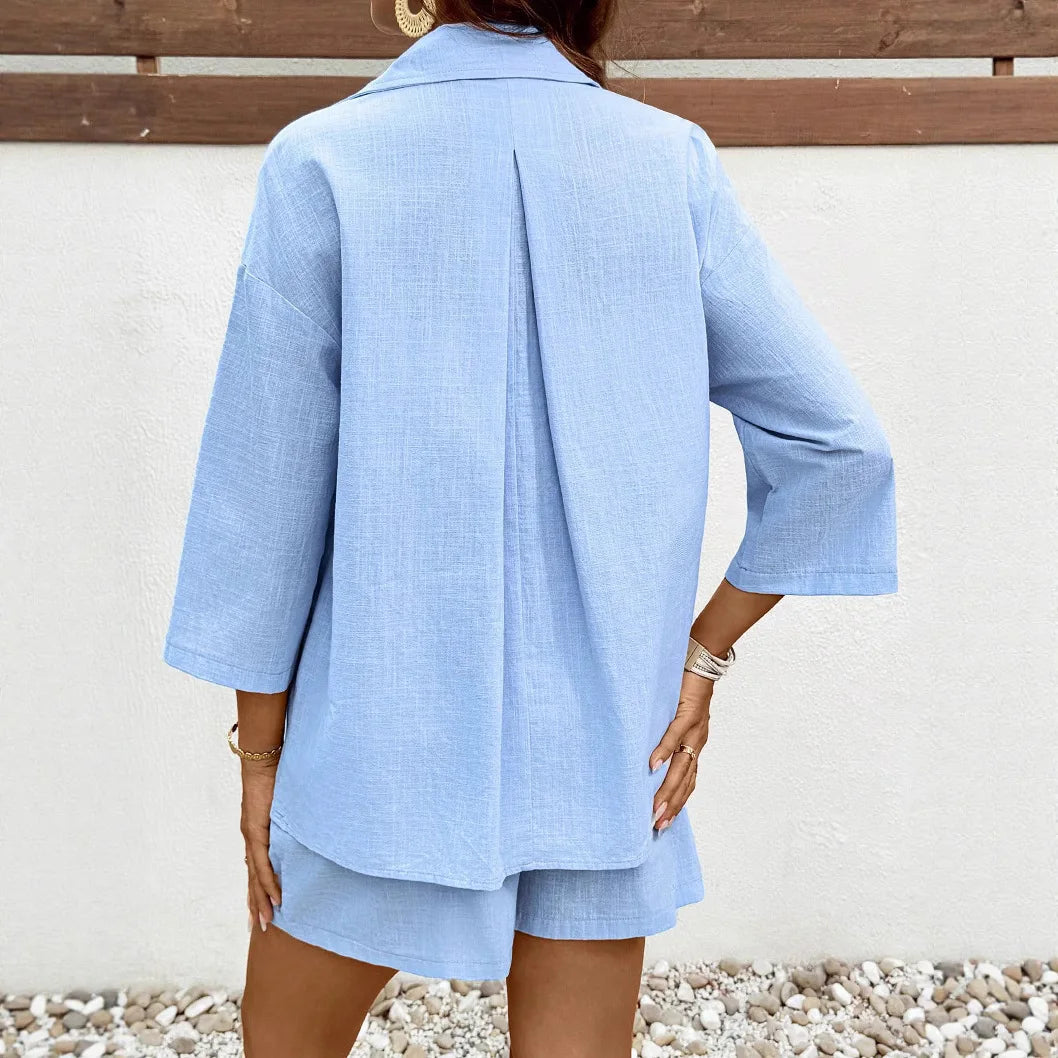Maternity Fashionable Shorts Shirt Set Casual Loose Mid-sleeved 2pcs Set