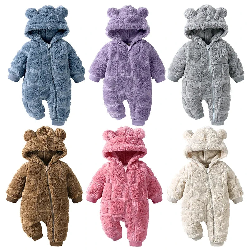 Baby Winter Long Sleeve Arctic Velvet Hooded Jumpsuit 0-18 Months