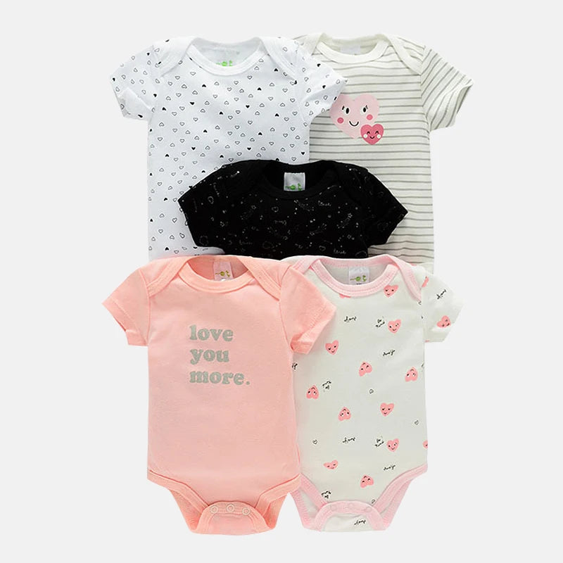 5 Pairs/lot Boy Girl Newborn Short Sleeve Cotton Bodysuits