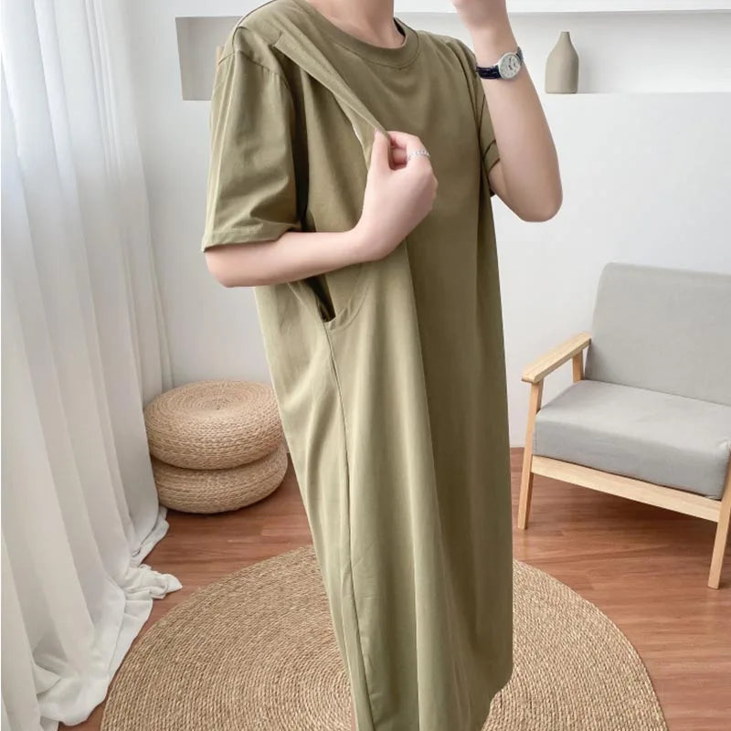 Fashionable Short Sleeve Dress Breastfeeding Friendly Casual Nursing Wear