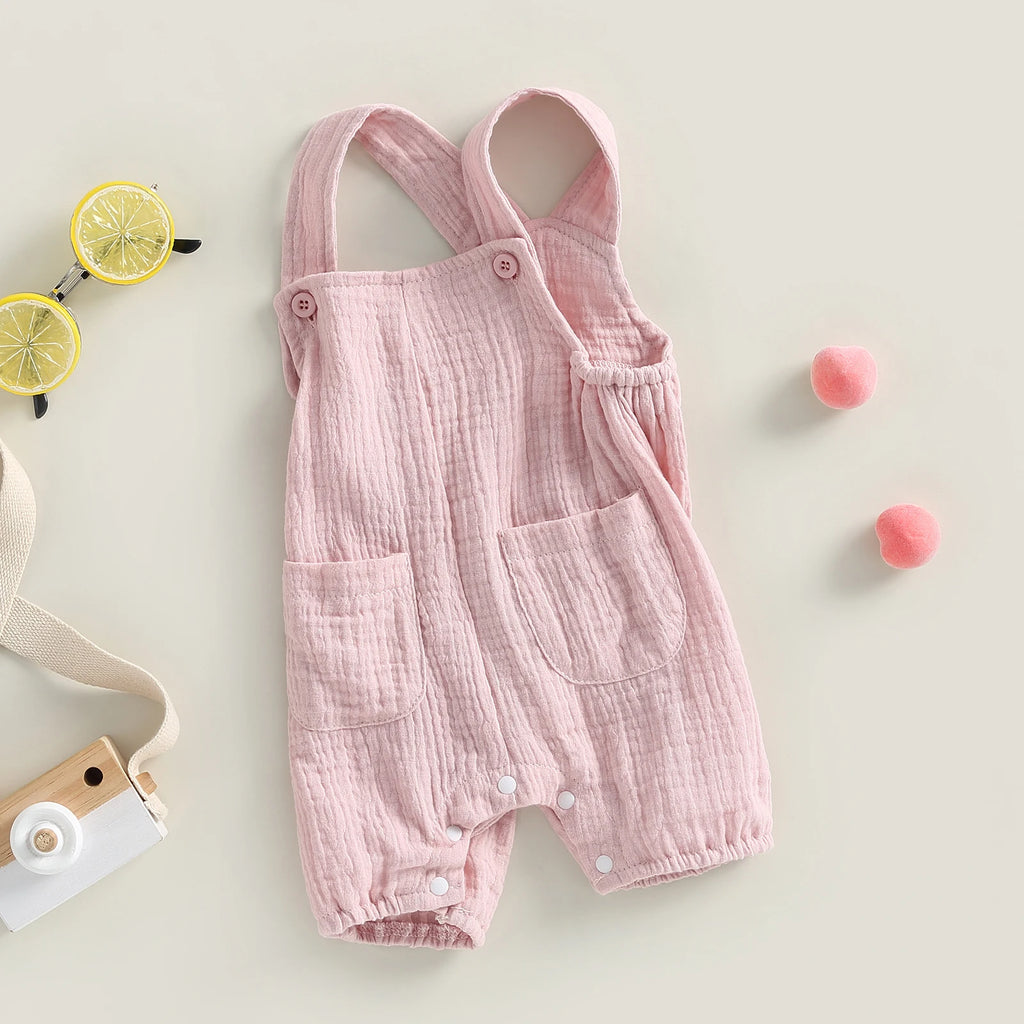 Summer Suspenders Jumpsuit with Pockets for Newborn Infant Boy Girls