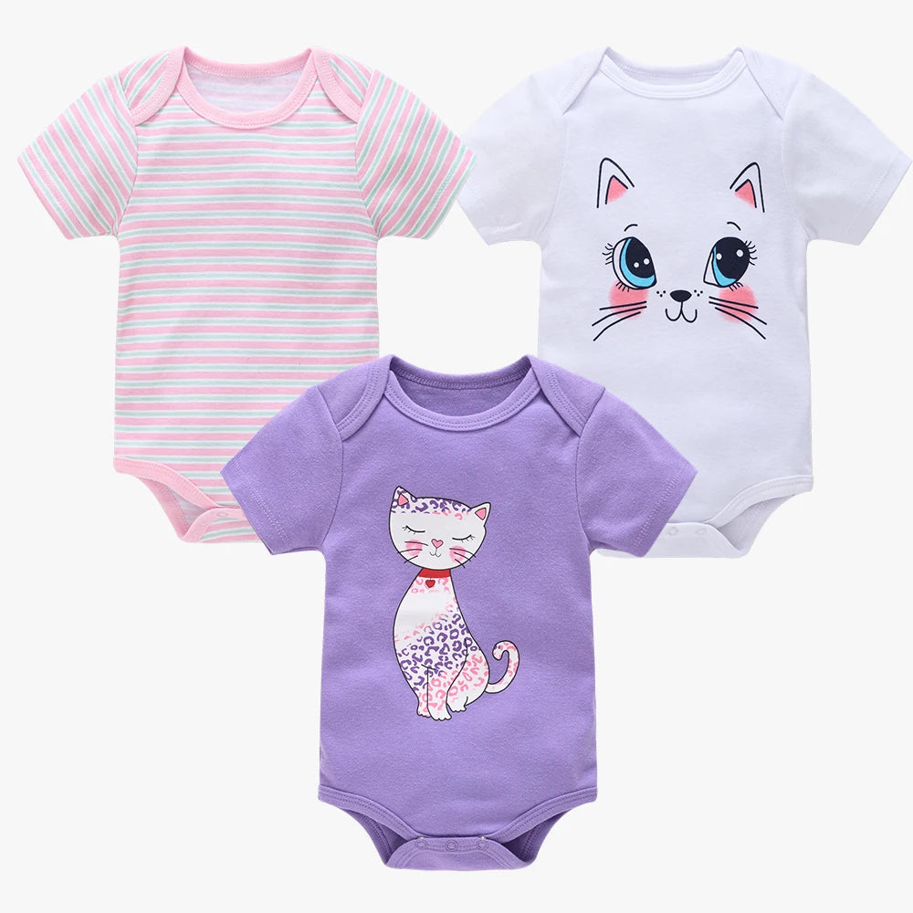 3/6pcs Baby Cotton Short Sleeve Bodysuit 0-12 Months