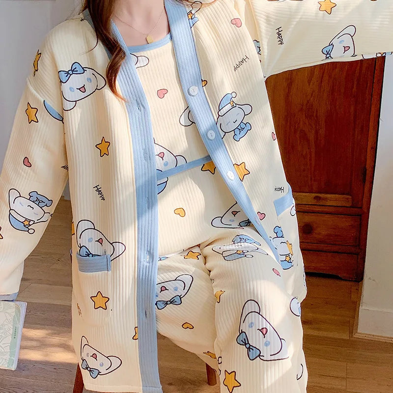 Nursing Pajamas Cotton 3pcs/set Maternity Sleepwear