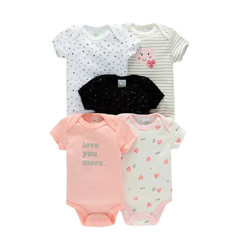 5 Pairs/lot Boy Girl Newborn Short Sleeve Cotton Bodysuits