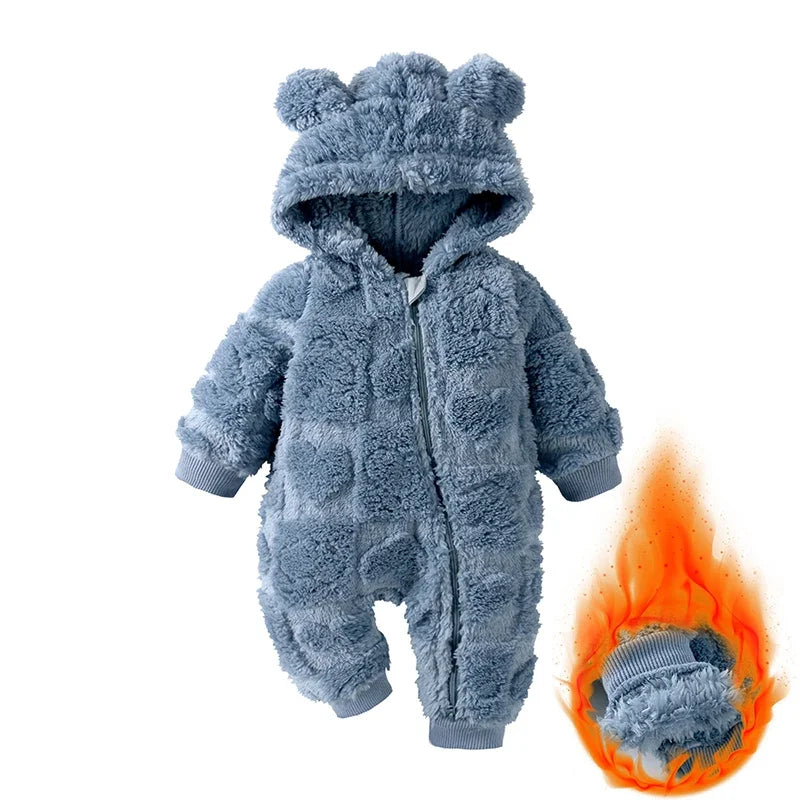 Baby Winter Long Sleeve Arctic Velvet Hooded Jumpsuit 0-18 Months
