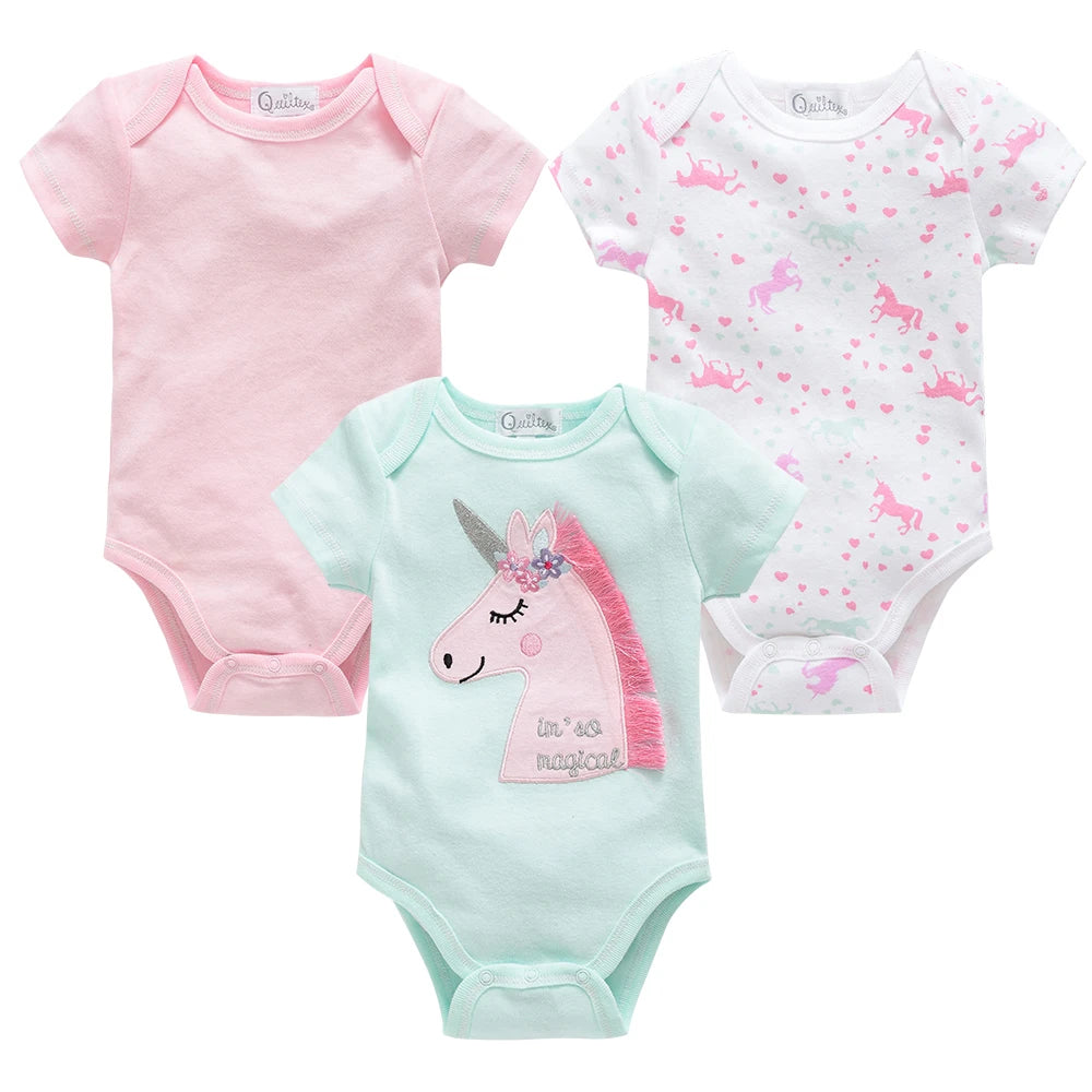 3/6pcs Baby Cotton Short Sleeve Bodysuit 0-12 Months