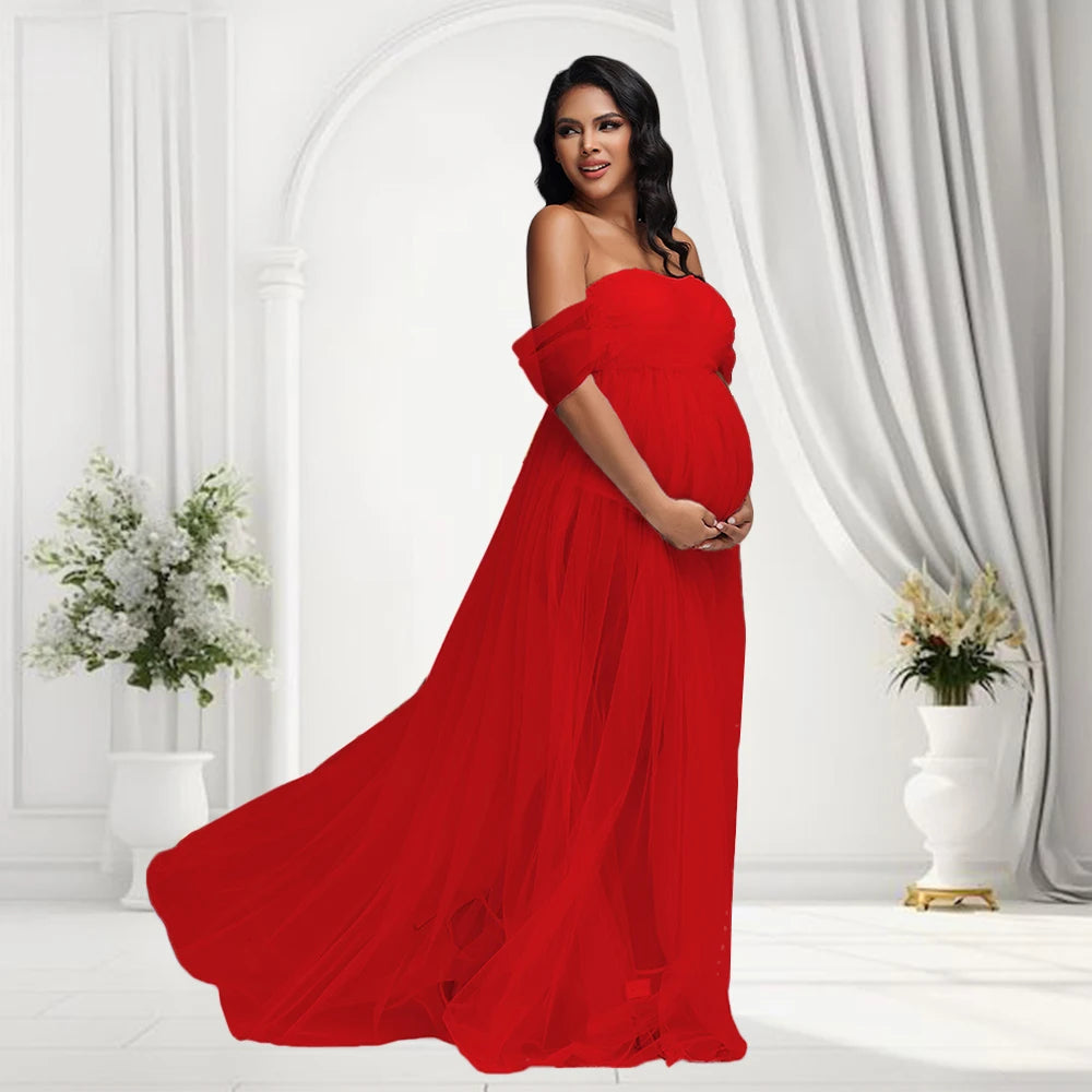 Pregnancy Maxi Gown Off Shouder Lace Mesh Women Clothing for Baby Shower Photography
