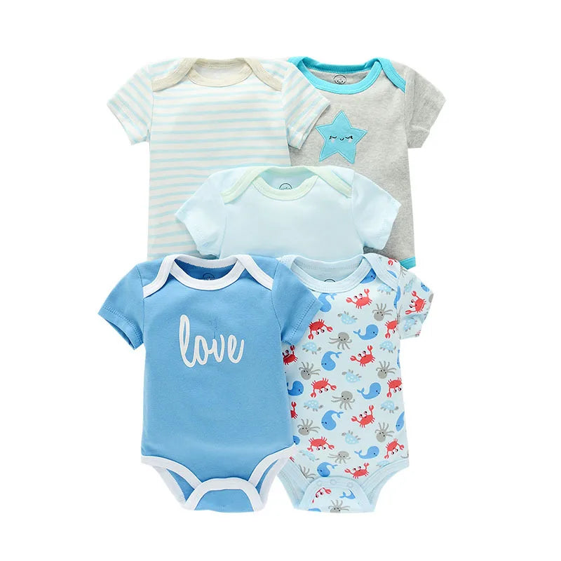 5 Pairs/lot Boy Girl Newborn Short Sleeve Cotton Bodysuits