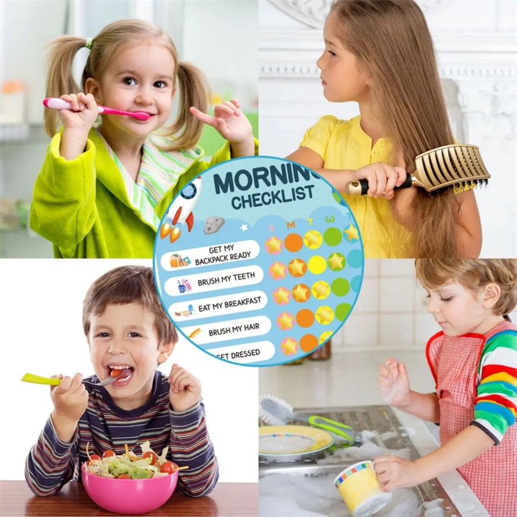Morning Bedtime Routine Chart Poster Magnetic Sticker for Kids Toddlers Daily Visual Schedule Routine Checklist Reward Chart