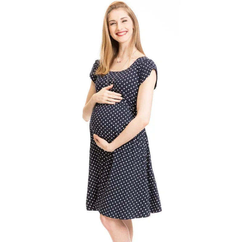 Summer Casual Comfortable and Skin-friendly Dot Printed Short Sleeved Breastfeeding Dress