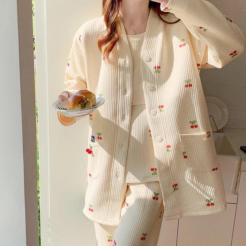 Nursing Pajamas Cotton 3pcs/set Maternity Sleepwear