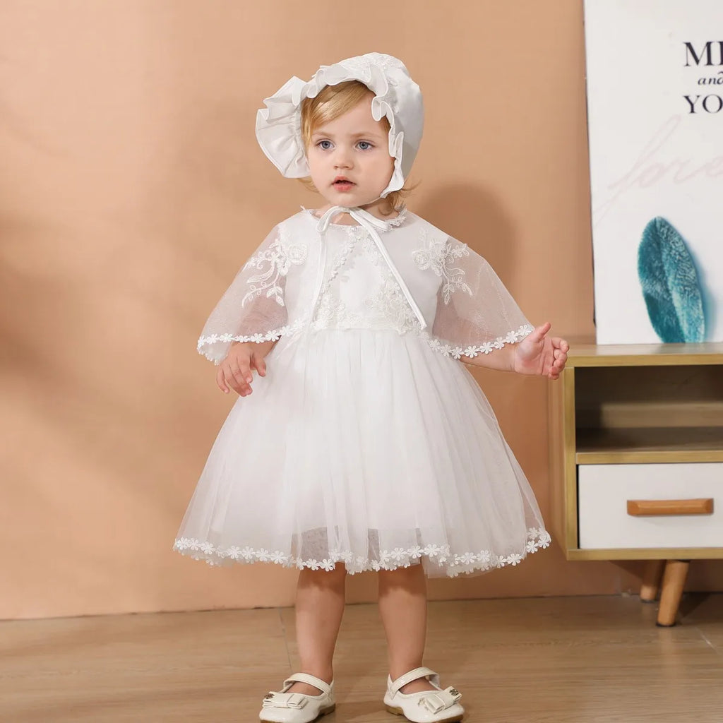 New Christening Gown Baby Girl Baptism Summer Dress and Hat