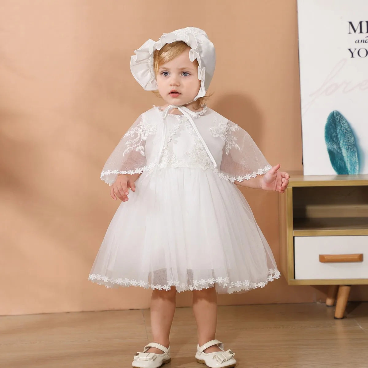 New Christening Gown Baby Girl Baptism Summer Dress and Hat