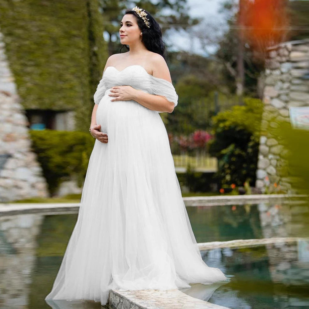 Pregnancy Maxi Gown Off Shouder Lace Mesh Women Clothing for Baby Shower Photography